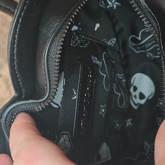 Betsey Johnson Black & Red Heart Shaped Studded Crossbody Bag - Picture 7 of 8